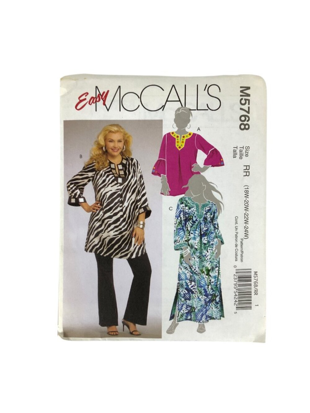 McCalls M5768 Womens Tunics in Two Lengths & Caftan Sewing Pattern 18W-24W 2008